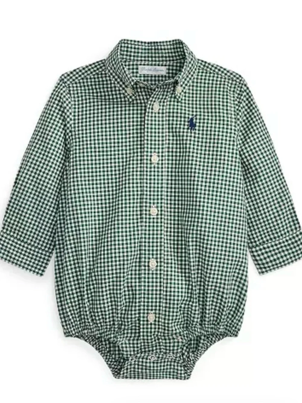 Polo by Ralph Lauren Green Gingham Button-Front Baby Bodysuit 50%OFF SEND OFFER